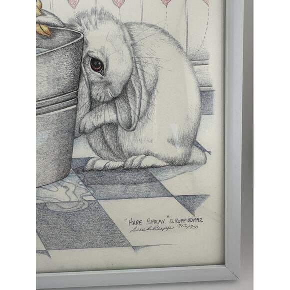 Susan B. Rupp "Hare Spray" 1992 Bunny Bath Print #912/950 Signed 8" x 10" - Picture 3 of 7